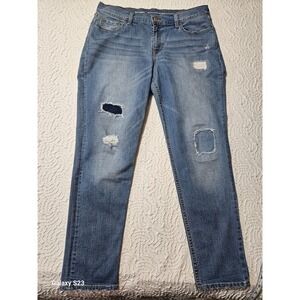 Y2K Old Navy Boyfriend Skinny Sz 10 Denim Jeans Distressed Patches